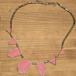 Vintage gold-tone necklace with red/coral geometric pendants